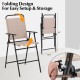 Folding chair with safety lock design in beige, ideal for outdoor use on patio or poolside.