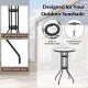 Outdoor bistro set featuring a round table with an umbrella hole and two folding chairs for patio or poolside use.