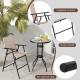 Folding chair from the 3 Pieces Outdoor Bistro Set in beige, featuring integrated armrests and non-slip foot pads for.
