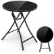 Round 23-inch bistro table with tempered glass tabletop and sturdy metal frame, perfect for backyard or poolside use.