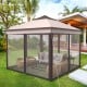 11 x 11 feet pop-up gazebo tent with beige mesh netting, perfect for outdoor gatherings and protection from insects.