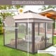 11 x 11 feet pop-up gazebo tent with beige mesh netting, double-vented roof, and portable carry bag for outdoor use.