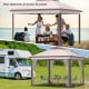 11 x 11 feet pop-up gazebo tent in beige with mesh netting, ideal for outdoor gatherings and providing shade.