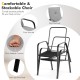 Stackable cushioned chair with curved backrest and armrests, featuring a sturdy steel frame for outdoor comfort.