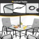 Square patio dining table with tempered glass top, featuring a 1.65” umbrella hole, ideal for outdoor use.