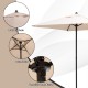 Close-up of the patio umbrella featuring dual air vents and a one-click open button for easy use and sun protection.