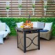25-inch propane fire pit table with lid, 40,000 BTU, stainless steel burner, ideal for outdoor patio use.