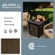25-inch propane fire pit table with quick-drying fabric and easy-access door, perfect for outdoor patio relaxation.