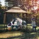 Patio BBQ grill gazebo canopy in beige with dual side awnings, providing shade for outdoor cooking and gatherings.