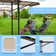 Patio BBQ grill gazebo with dual side awnings in beige, providing extra shade and space for outdoor cooking and.