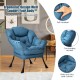 Navy modern polyester fabric lazy chair with ergonomic design, thick upholstery, and steel frame for comfort and.