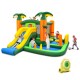 Colorful inflatable bounce house with slide, basketball hoop, and ball pits for indoor and outdoor fun for kids.