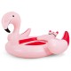 Inflatable pink flamingo floating island for 4-6 people with 6 cup holders, ideal for pool and river fun.