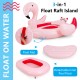 Inflatable flamingo floating island for 4-6 people, featuring 6 cup holders and detachable inner pool float for pool.