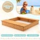 Kids wooden sandbox made of solid cedar wood with bench seats, spacious for 2-4 children to play safely outdoors.