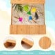 Kids wooden sandbox with benches, featuring a spacious play area and detachable storage boxes for outdoor fun.