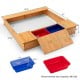 Kids wooden sandbox with bench seats and storage boxes, made of solid cedar wood, ideal for outdoor play and creativity.