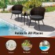3-piece patio rattan bistro set with curved backrest and soft cushions, perfect for outdoor relaxation by the poolside.