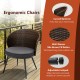 Curved backrest chair with soft cushion from the 3-piece patio rattan bistro set, perfect for outdoor relaxation.