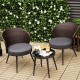 Curved backrest patio bistro set with soft cushions and tempered glass tabletop, perfect for outdoor relaxation.