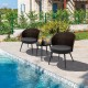 Curved backrest patio bistro set with soft cushions and tempered glass tabletop, perfect for outdoor relaxation by the.
