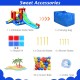 Inflatable kids water slide bounce house with splash pool, ball pit, and accessories for outdoor fun.