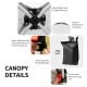 Close-up of the heavy-duty steel frame and weight bags for the 6.6 x 6.6 feet outdoor pop-up canopy tent.
