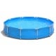 Round above ground swimming pool in blue with durable PVC and polyester mesh, ideal for summer fun with family and.