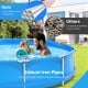 Round above ground swimming pool with robust iron pipes, showcasing stability and durability for summer fun.