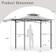 Dimensions of the 11 x 5 FT gray grill gazebo with side awning, double-tiered top, and adjustable features.