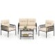 4-piece patio furniture set featuring beige PE rattan sofa chairs and loveseat with a coffee table, ideal for outdoor.