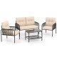 4-piece patio furniture set featuring a beige PE rattan loveseat, two chairs, and a coffee table for outdoor relaxation.