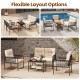 4-piece patio furniture set featuring beige PE rattan sofa chairs and loveseat, ideal for outdoor relaxation.