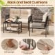 Beige 4-piece patio furniture set with PE rattan sofa, chairs, and removable cushion covers for easy cleaning.