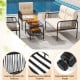 4-piece patio furniture set featuring hand-woven PE rattan chairs and loveseat with beige cushions, ideal for outdoor.