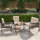 4-piece patio furniture set featuring beige PE rattan sofa chairs and a coffee table, ideal for outdoor relaxation.