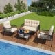 4-piece patio furniture set featuring a beige PE rattan loveseat and chairs, perfect for outdoor relaxation by the.
