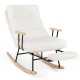 White nursery rocking chair with a retractable footrest, ergonomic design, and soft teddy velvet for ultimate.