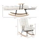 Nursery rocking chair with teddy velvet upholstery, adjustable backrest, and curved rubber wood feet for ergonomic.