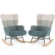 Nursery rocking chair set in boucle fabric with ergonomic armrests, high backrest, and rubber wood base for safe.