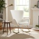 White nursery rocking chair with curved backrest and armrests, featuring teddy fleece cover and electroplated metal.