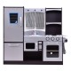 Kids wooden modern kitchen cooking pretend play set with realistic details and working knobs for imaginative play.