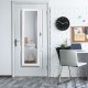 Lockable armoire jewelry cabinet with LED lights, door-mounted design, full-length mirror, ideal for bedroom storage.