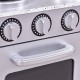 Close-up of the kids' wooden kitchen play set showing realistic working knobs and sturdy construction for imaginative.