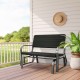 Black 2-seat porch glider featuring a steel frame and HDPE back seat, perfect for backyard relaxation.