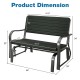 2-seat porch glider dimensions showing ergonomic design, HDPE back seat, and sturdy steel frame for outdoor use.