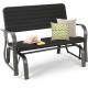 2-seat porch glider in black with ergonomic backrest, featuring HDPE material and a sturdy steel frame for outdoor.