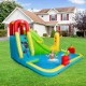 Inflatable water bounce slide with colorful design, featuring a slide and spray function for outdoor fun in gardens.