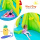 Inflatable Splash Jump Slide in vibrant colors for wet/dry play, featuring mesh walls and a basin design for safety and.