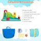 Inflatable water slide with carrying bag, ball, hose assembly kit, and repair kit for garden or park fun.